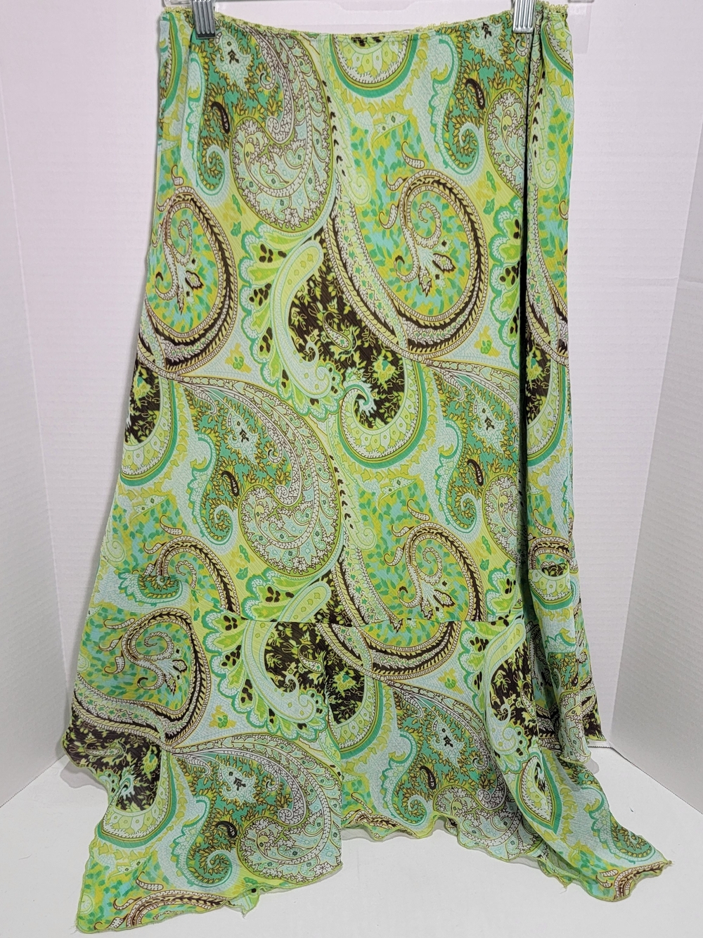 Vintage Green Paisley Asymmetrical Maxi Skirt